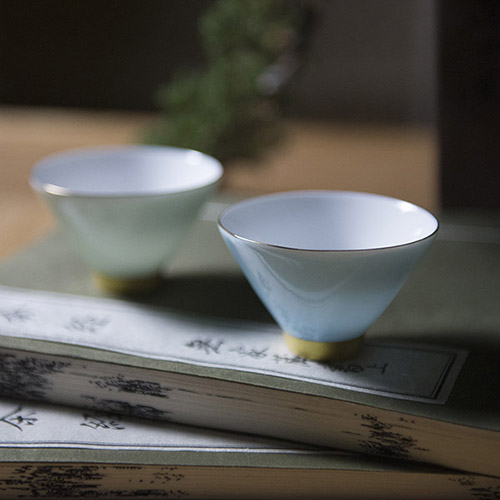 彩釉色斗笠杯—双杯礼盒装