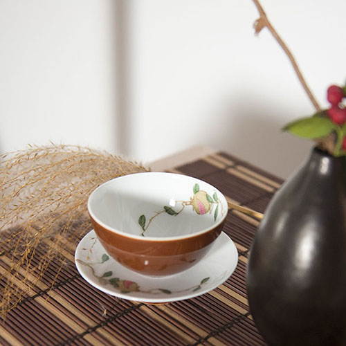 全手工乌金釉石榴杯碟套装